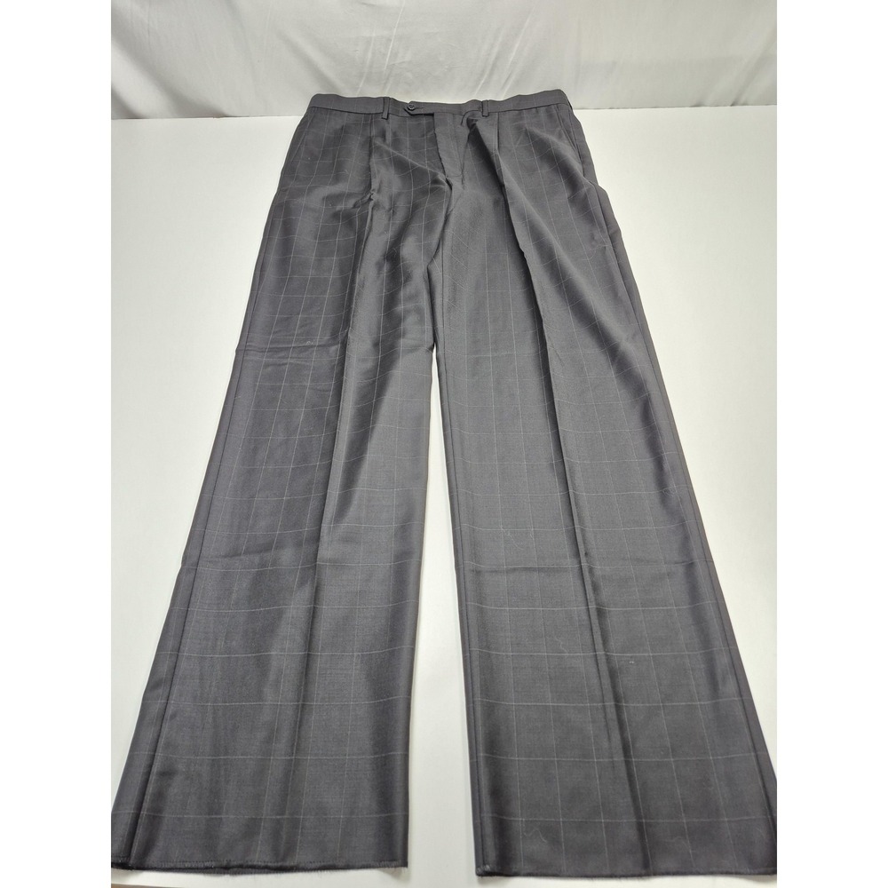 Zanieri Dress Pants Mens 40x36 Gray Check Pleated Straight Italy Unhemmed